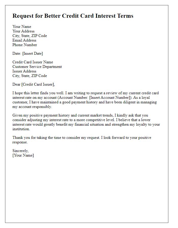 Letter template of solicitation for better credit card interest terms