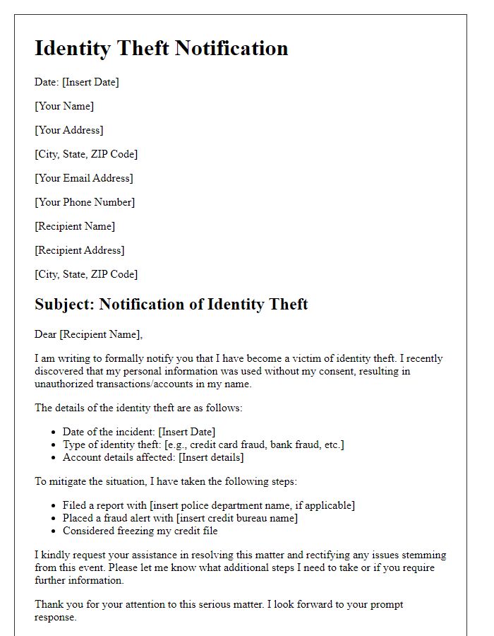 Letter template of identity theft notification