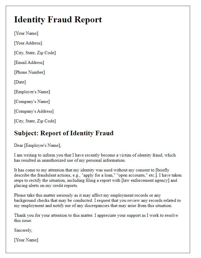 Letter template of reporting identity fraud to employers