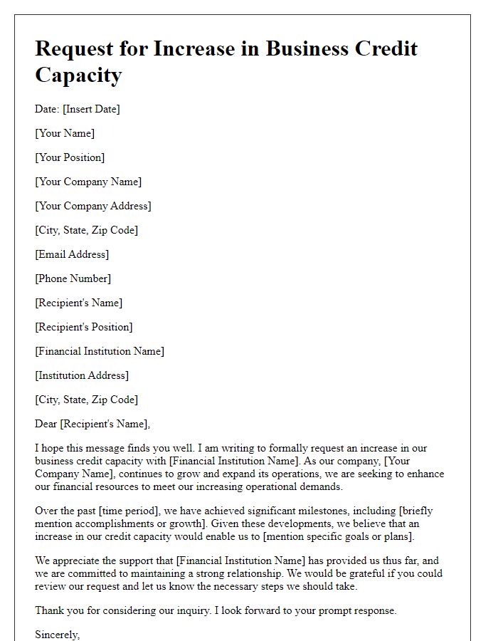 Letter template of inquiry for raising business credit capacity