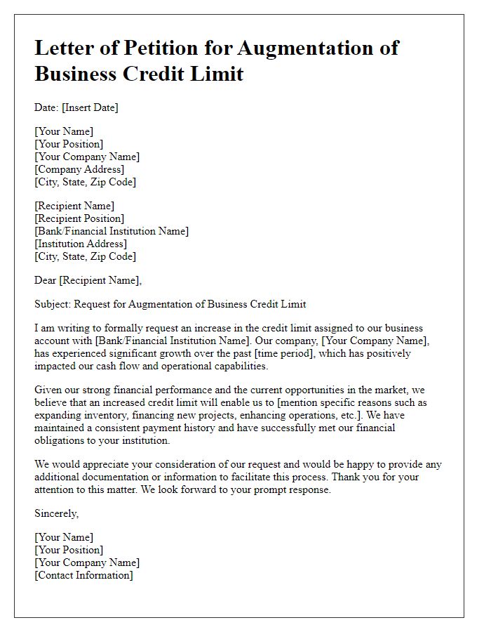 Letter template of petition for augmentation of business credit limit