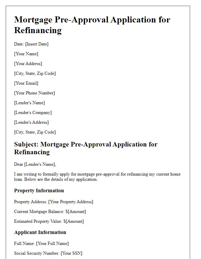 Letter template of mortgage pre-approval application for refinancing