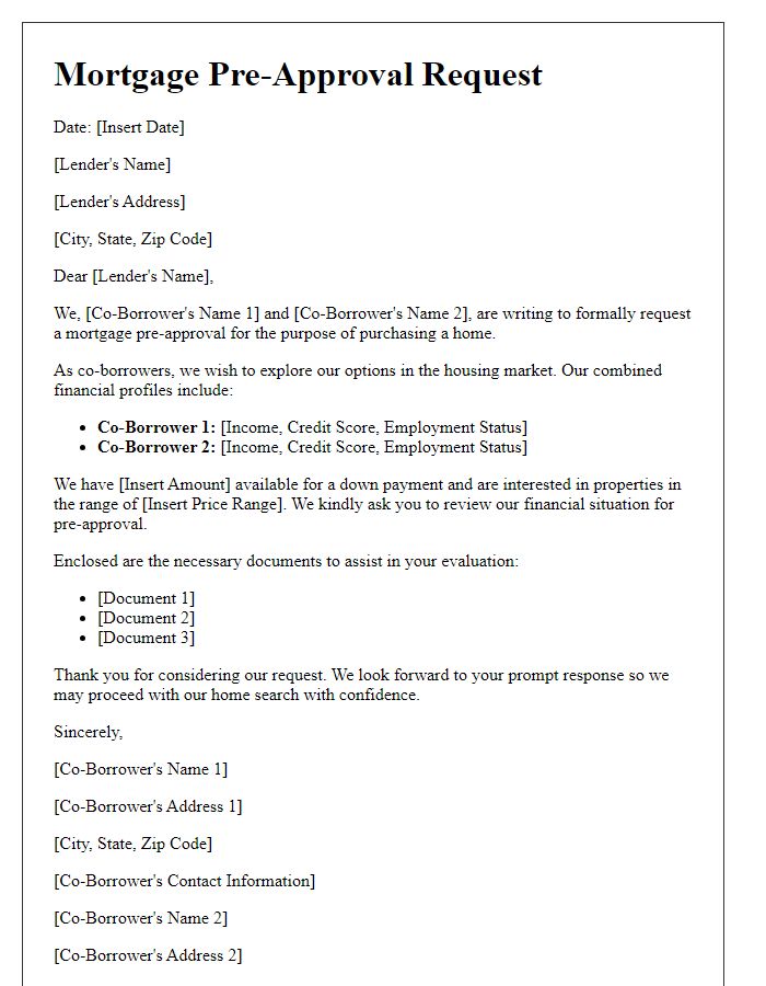 Letter template of mortgage pre-approval request for co-borrowers