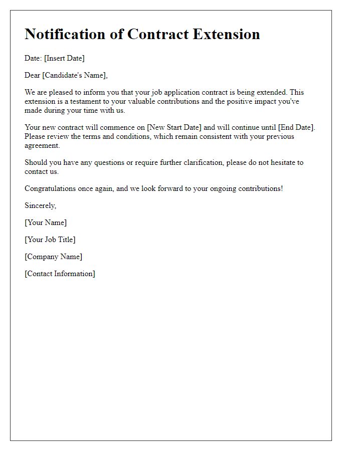 Letter template of notification for job application contract extension