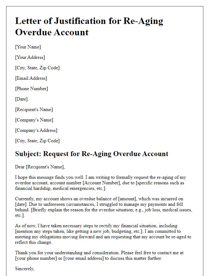 Letter template of justification for re-aging overdue account