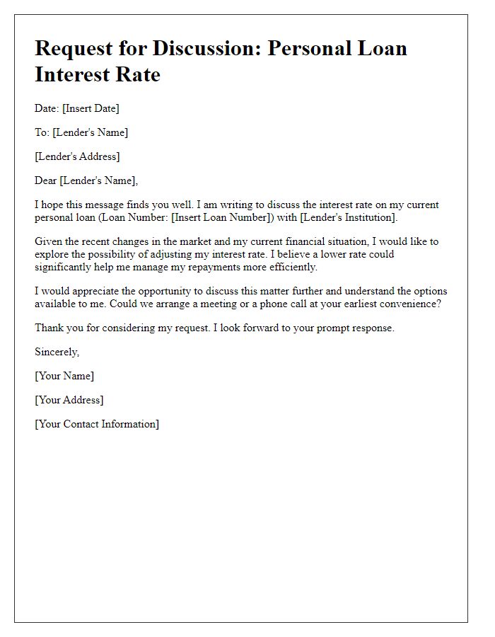 Letter template of personal loan interest rate discussion