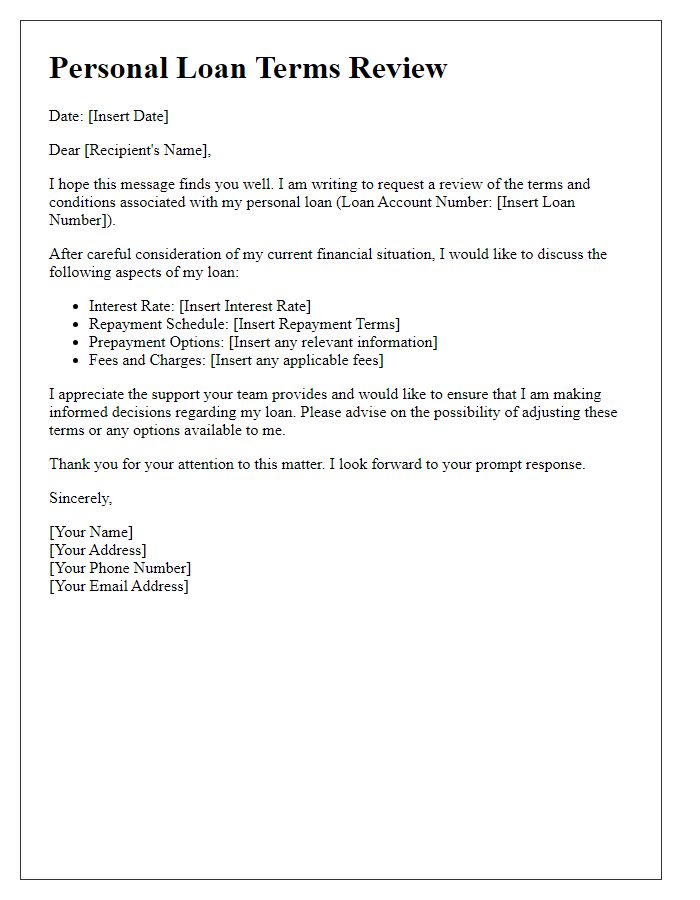 Letter template of personal loan terms review