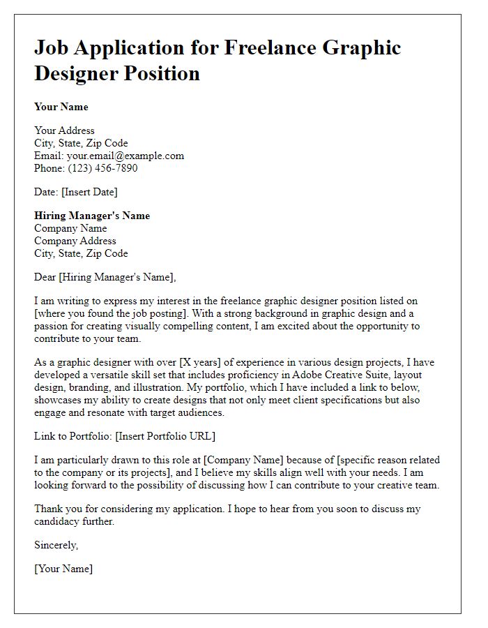 Letter template of freelance job application for graphic designer transition