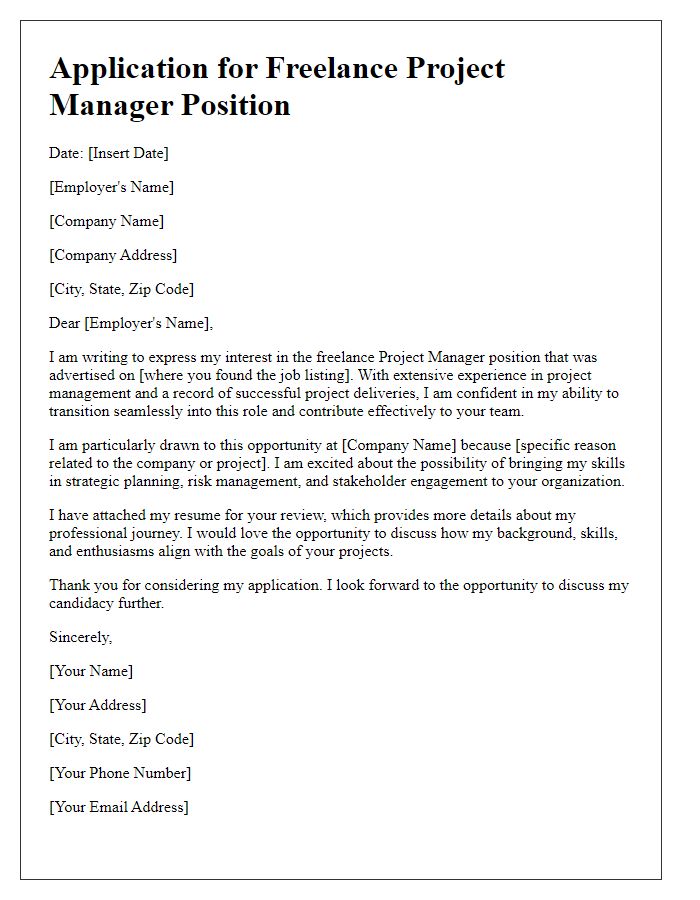 Letter template of freelance job application for project manager transition