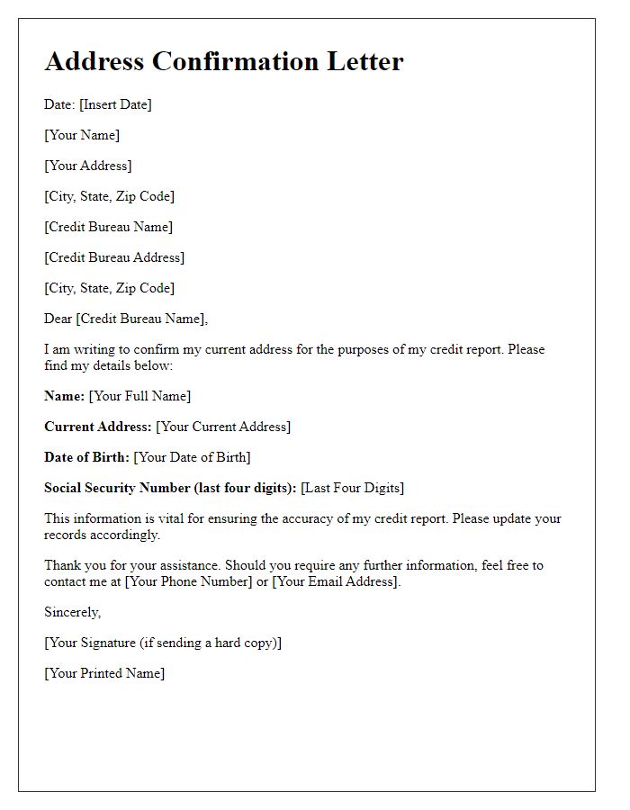 Letter template of address confirmation for credit report