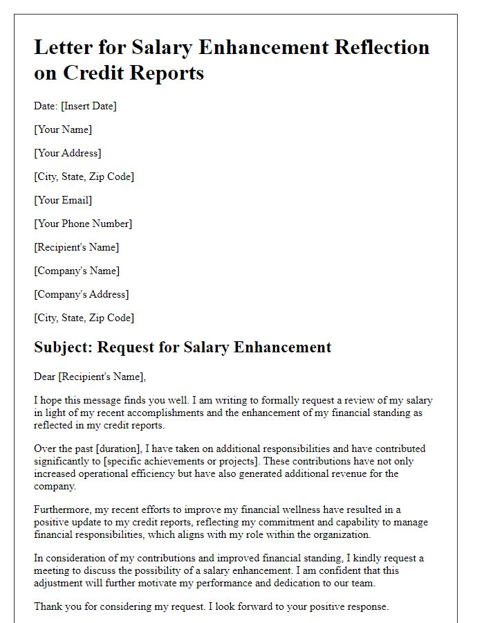 Letter template of salary enhancement reflecting on credit reports.