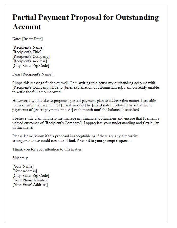 Letter template of Partial Payment Proposal for Outstanding Account