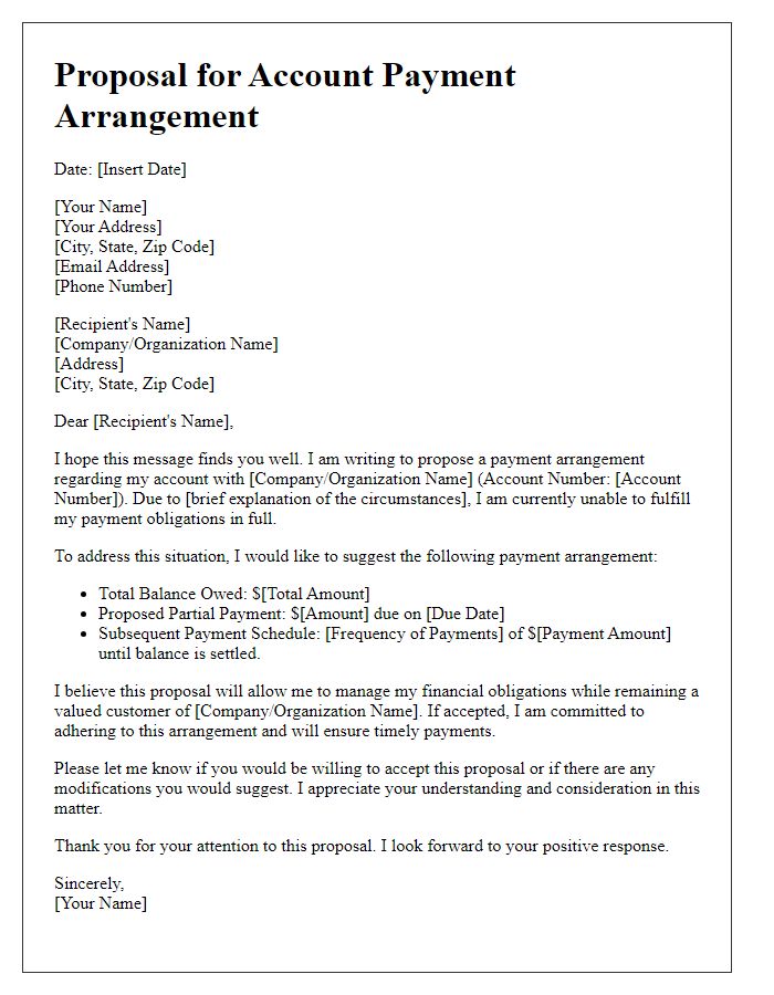 Letter template of Proposal for Account Payment Arrangement with Partial Fulfillment