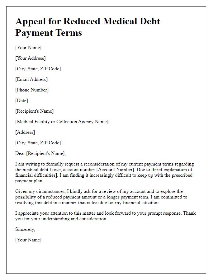 Letter template of appeal for reduced medical debt payment terms