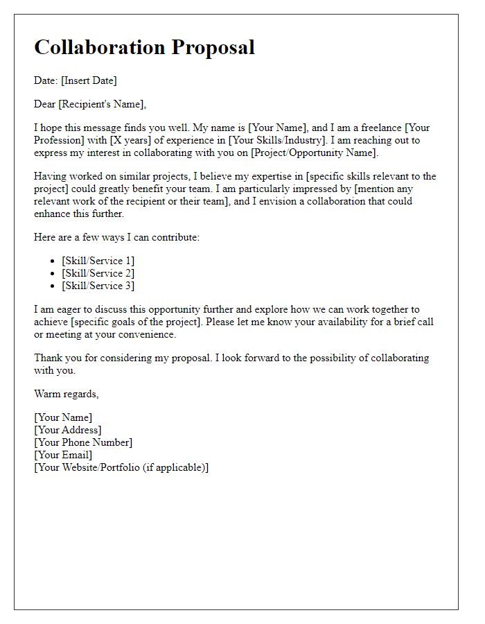 Letter template of freelance collaboration proposal for job application