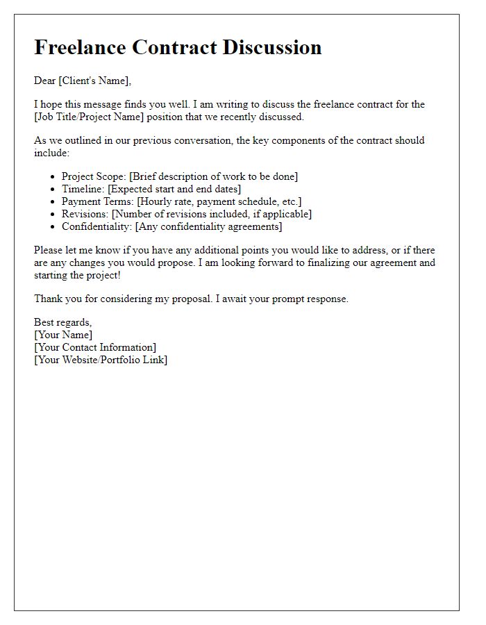 Letter template of freelance contract discussion for job application