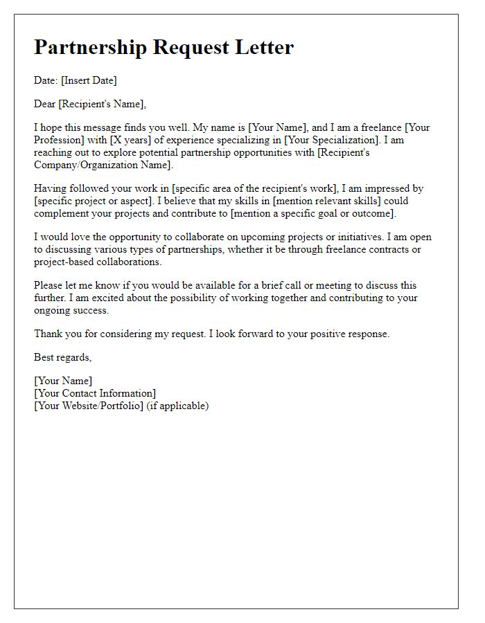 Letter template of freelance partnership request for job application