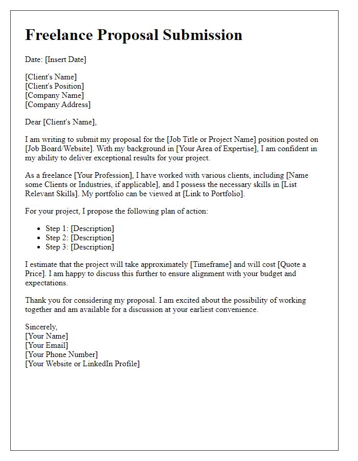 Letter template of freelance proposal submission for job application