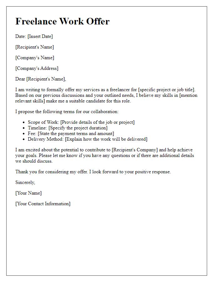 Letter template of freelance work offer for job application