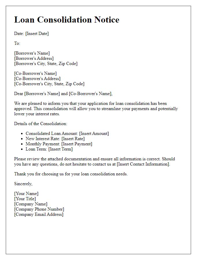 Letter template of loan consolidation notice for joint applicants