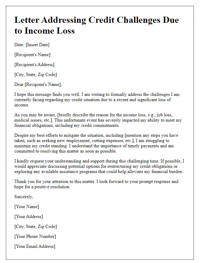 Letter template of credit challenges arising from income loss.