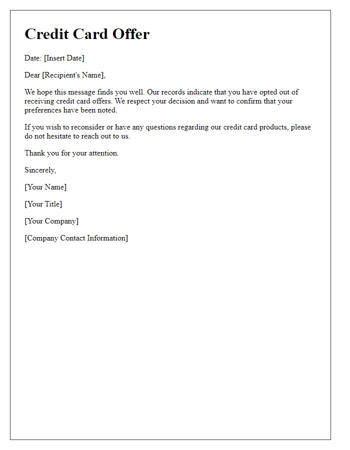 Letter template of opted-out credit card offer