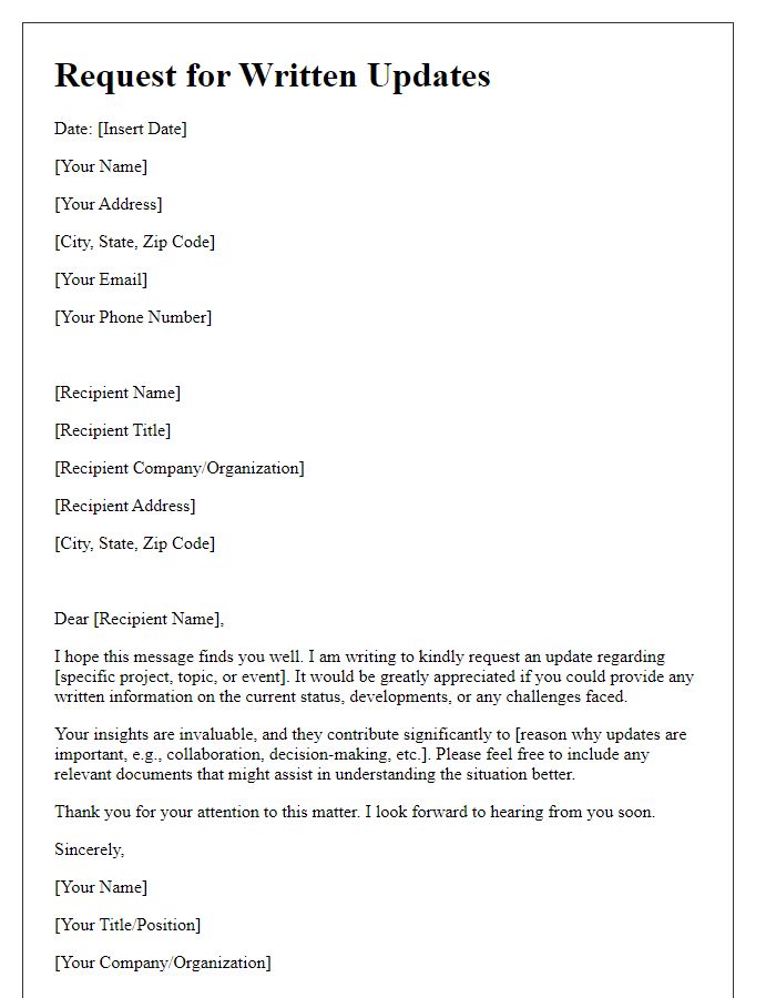 Letter template of solicitation for written updates only