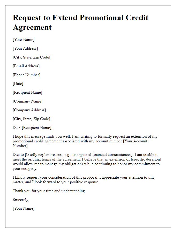 Letter template of formal request to extend promotional credit agreement.