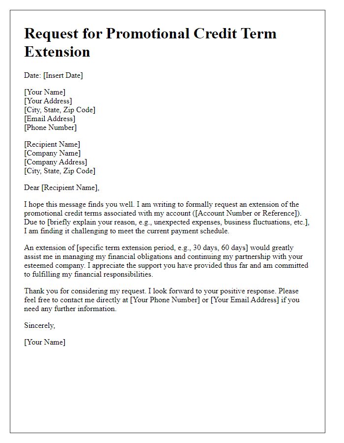 Letter template of request for promotional credit term extension.