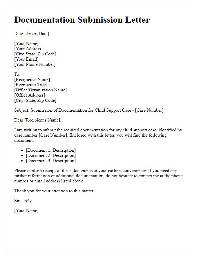 Letter template of documentation submission for child support case