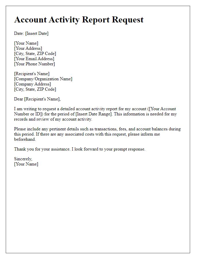 Letter template of Account Activity Report Request