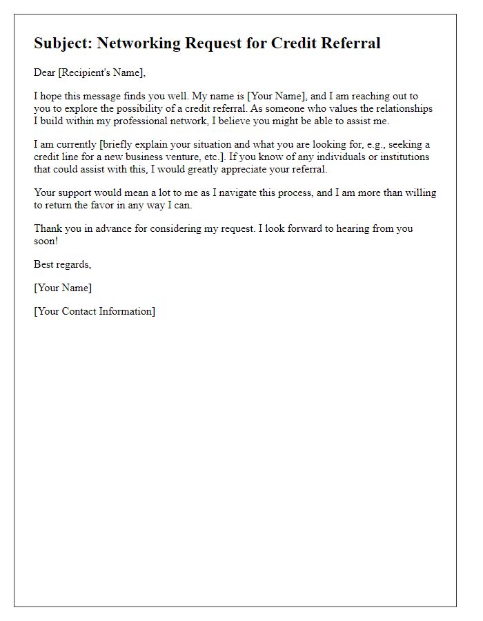 Letter template of Networking Request for Credit Referral