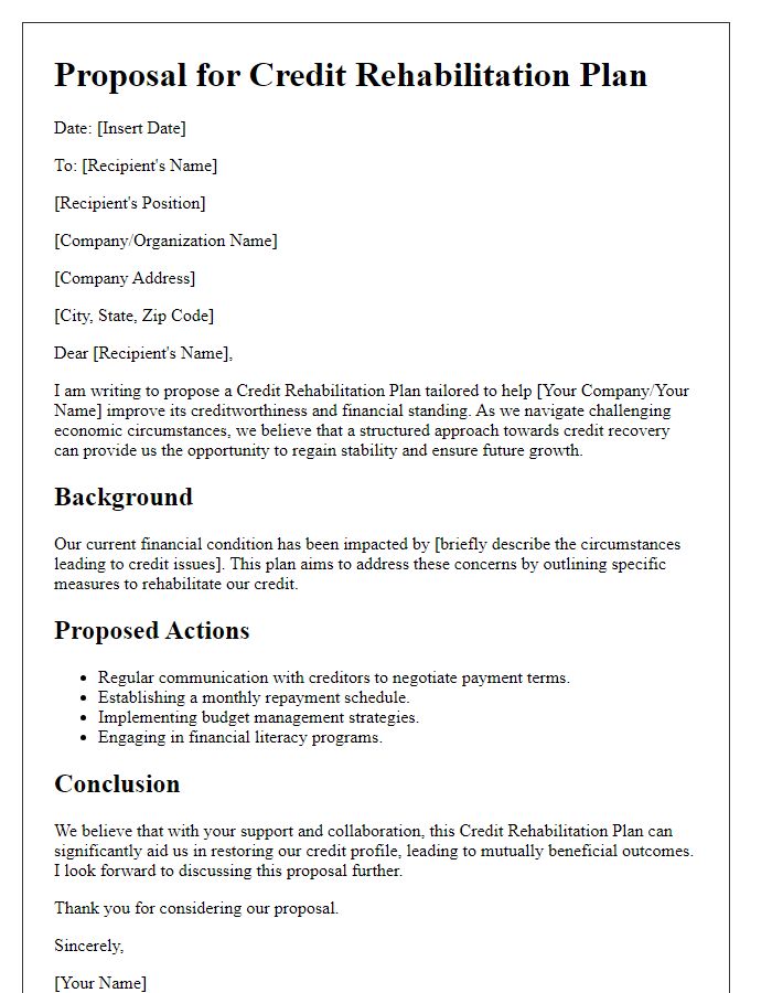 Letter template of Proposal for Credit Rehabilitation Plan