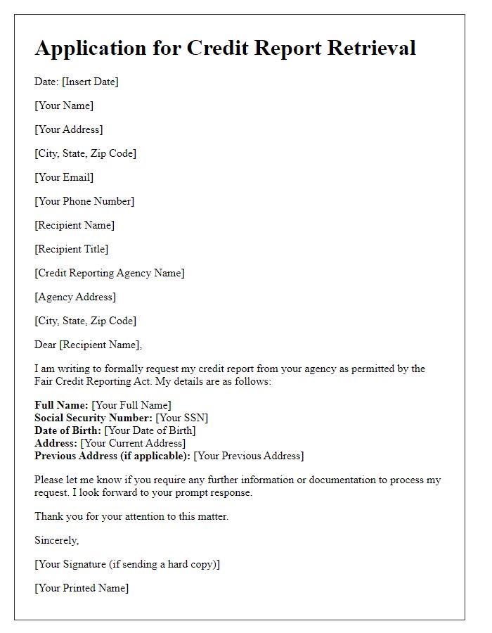 Letter template of Application for Credit Report Retrieval