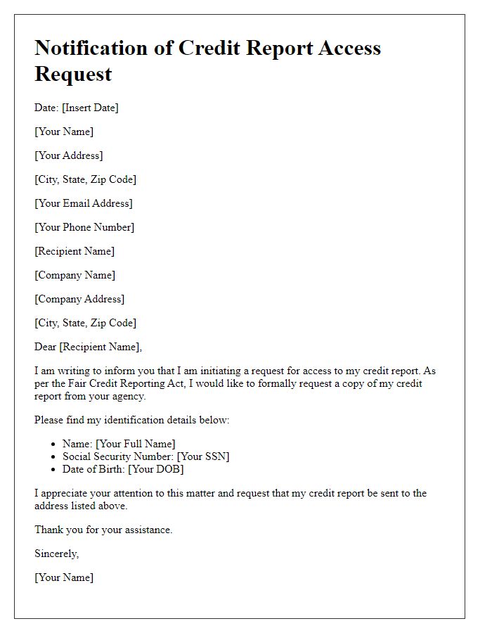 Letter template of Notification of Credit Report Access Request