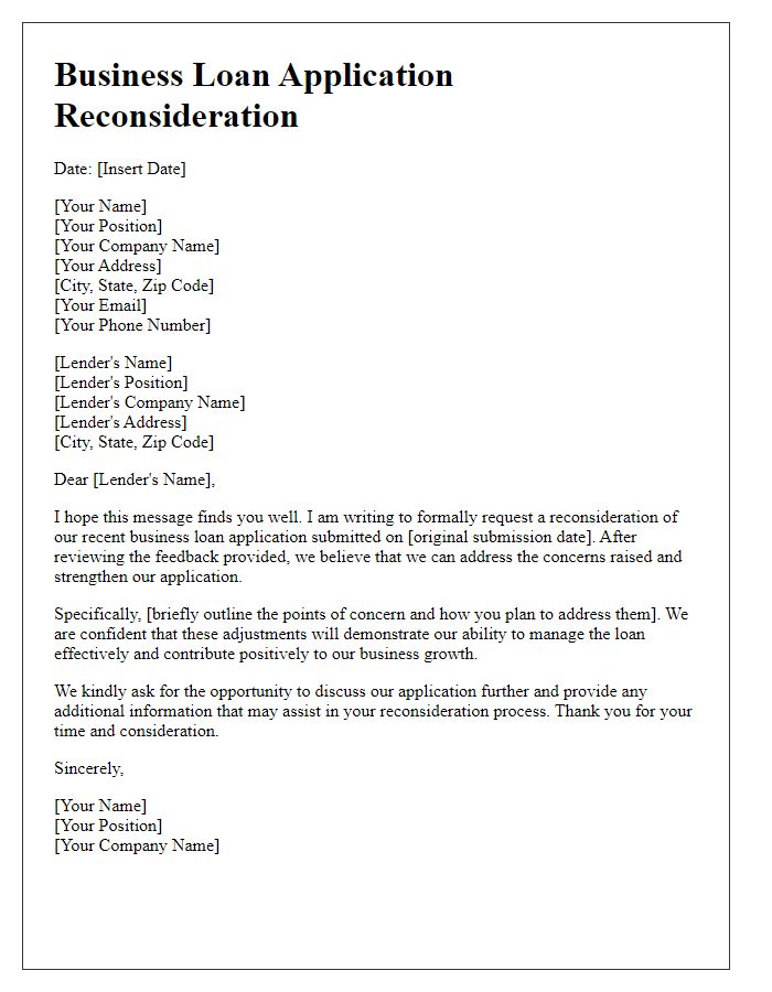 Letter template of business loan application reconsideration