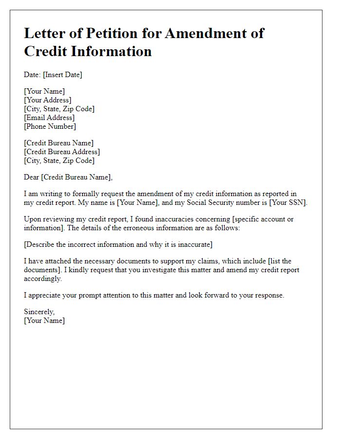 Letter template of petition for amendment of credit information