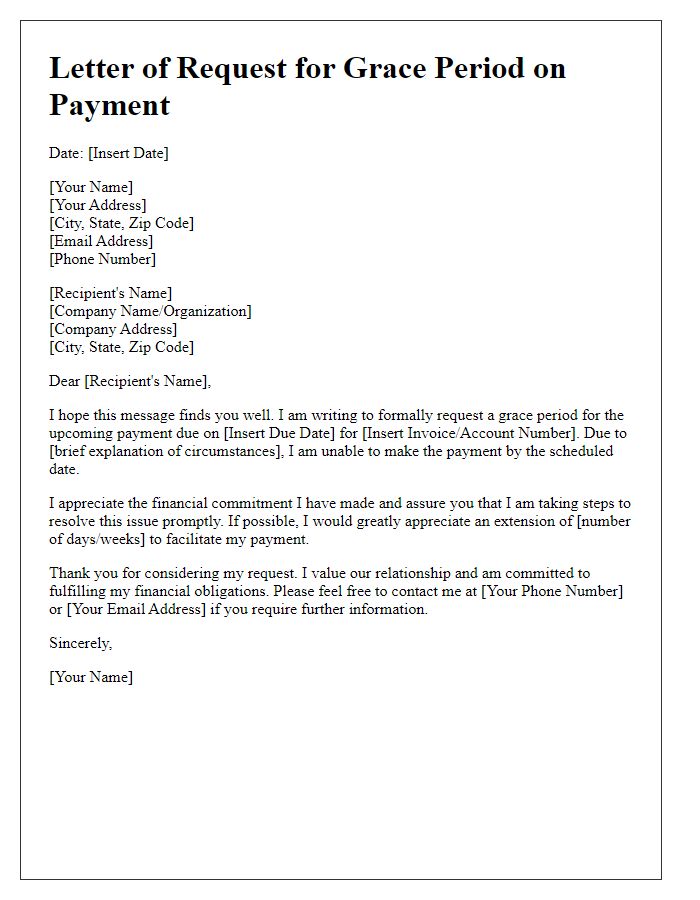 Letter template of request for grace period on payment