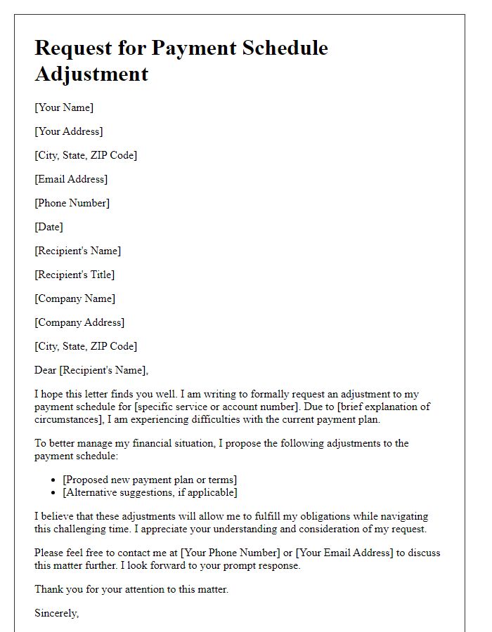 Letter template of submission for payment schedule adjustment