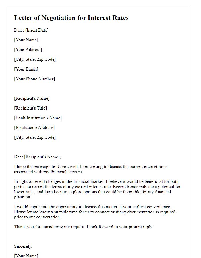 Letter template of correspondence for negotiating interest rates related to financial market changes