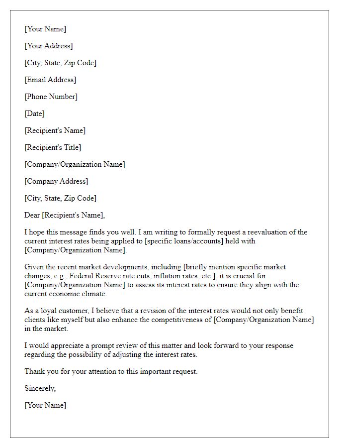 Letter template of demand for interest rate evaluation based on recent market developments