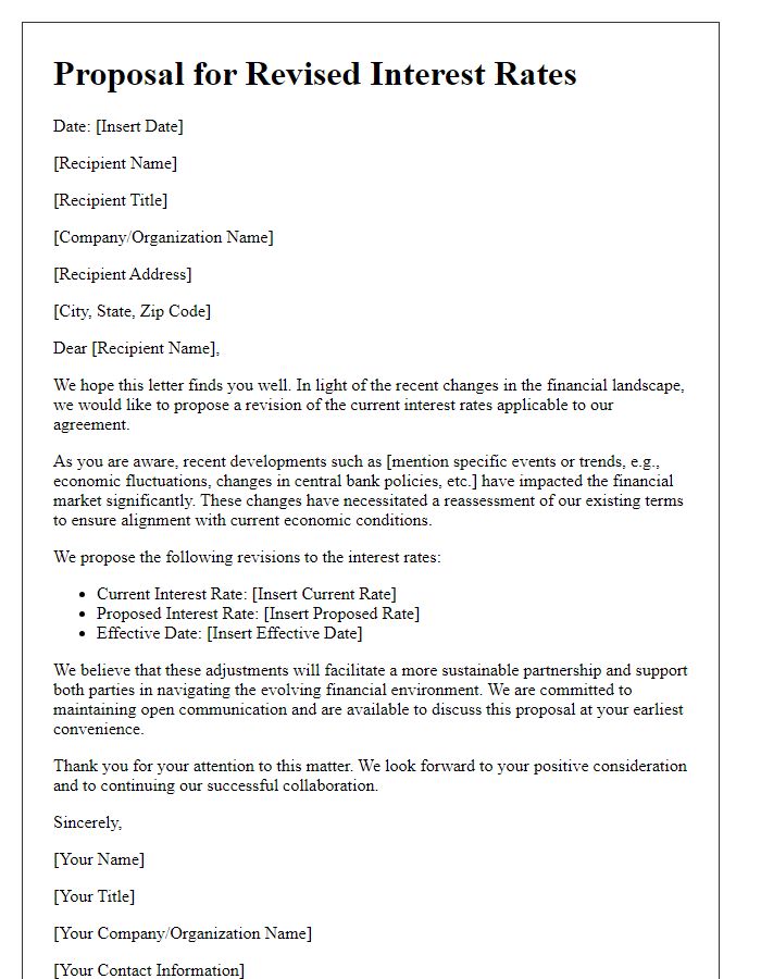 Letter template of proposal for revised interest rates due to changing financial landscape