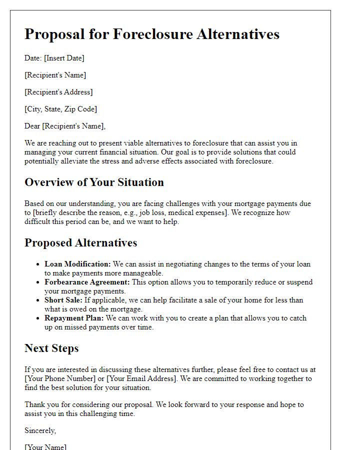 Letter template of Proposal for Foreclosure Alternatives