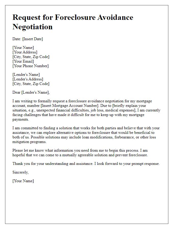 Letter template of Request for Foreclosure Avoidance Negotiation