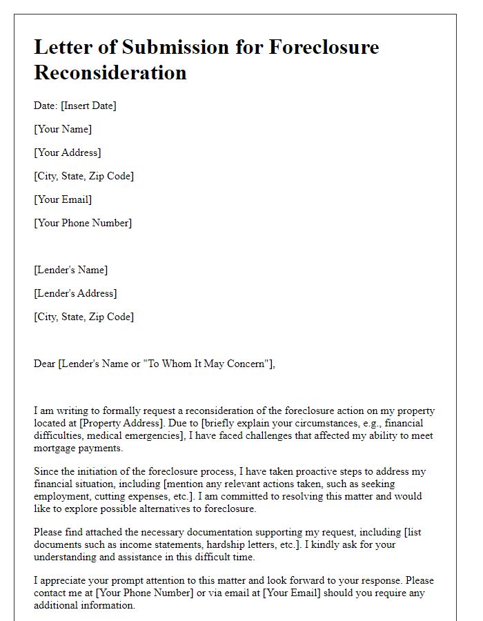 Letter template of Submission for Foreclosure Reconsideration