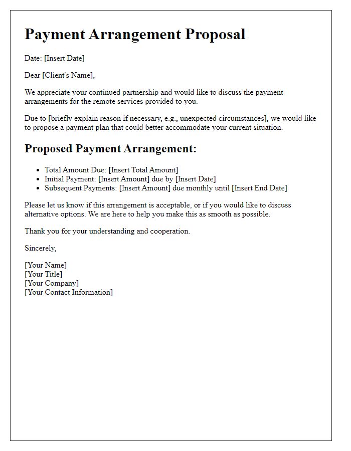 Letter template of payment arrangement discussion for remote service delivery.