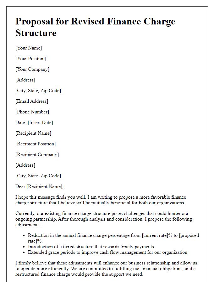 Letter template of proposal for a more favorable finance charge structure.