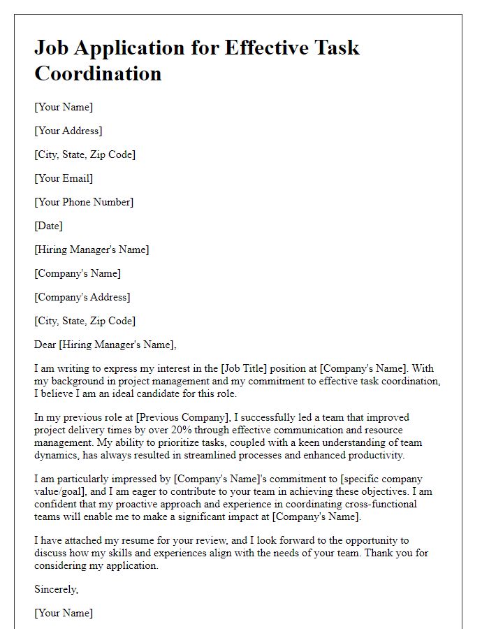 Letter template of job application for effective task coordination.