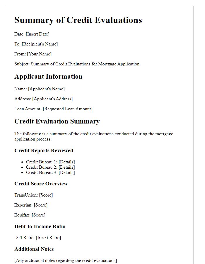 Letter template of summary of credit evaluations during the mortgage process