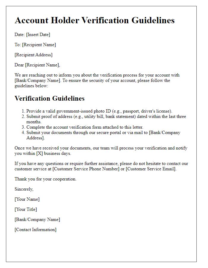 Letter template of account holder verification guidelines